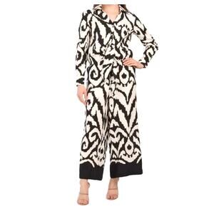 RACHEL ZOE 3 Piece Linen Blend Black White Damask Print Set S/M